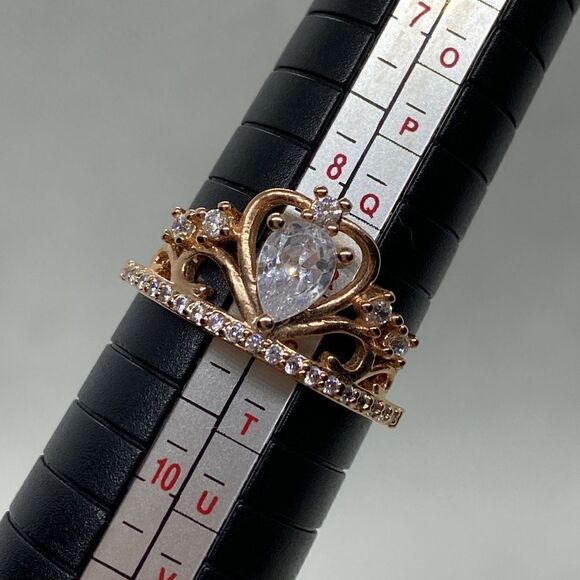 💛 Rose Gold Plated Princess Crown CZ Ring - Picture 4 of 4